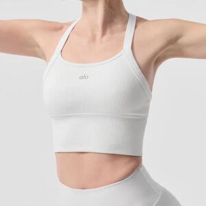 ALO Yoga White Ribbed Sports Bra